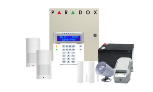 PARADOX MG5050 wireless alarm kit 13, 32Z Control, K32 LCD K/P, 2*REM2 remotes, 2*PMD2 W/L PIR, 2*DCTXP2 W/L mags, transformer, Battery, Siren.